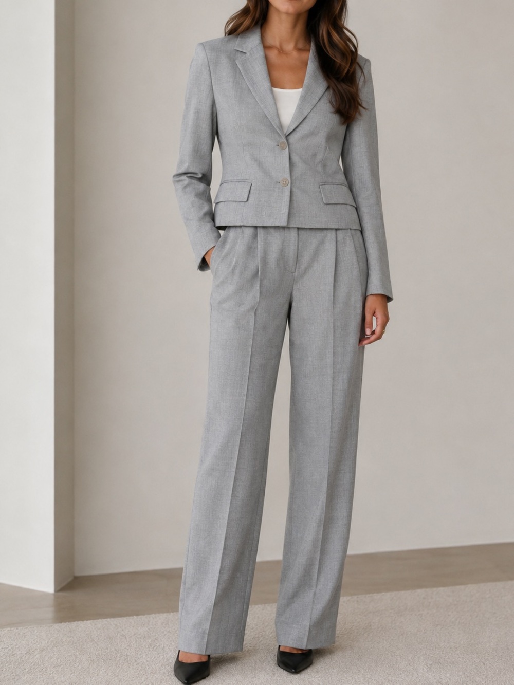 Babaton Light Grey Tailored Wide-Leg Suit Pants - Effortless Pants
